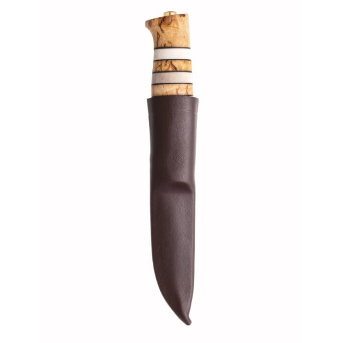 Helle Arv kniv med reinsdyrhorn med brun slire 